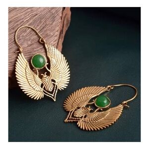 VINTAGE 14K GOLD PLATED GREEN TURQUOISE EARRINGS